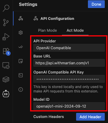 Cline Settings for OpenAI